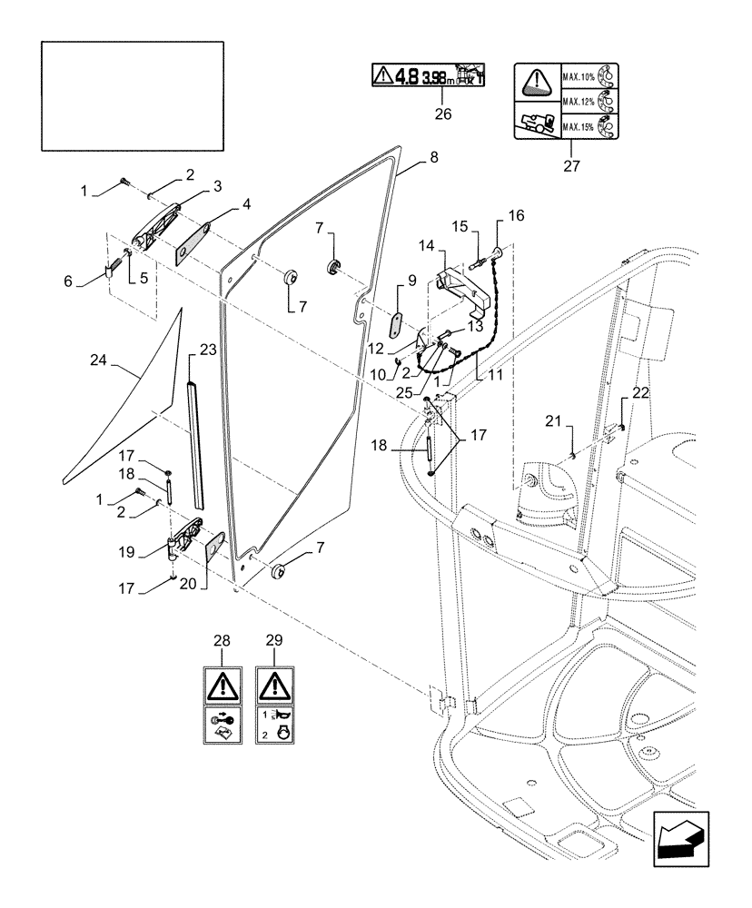 Схема запчастей Case IH AFX8010 - (E.34.A.76[1]) - DOOR, CAB, R.H. E - Body and Structure