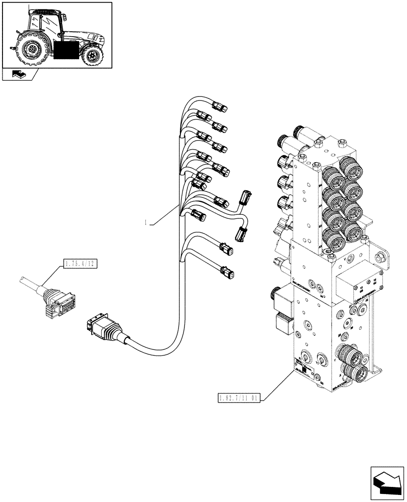 Схема запчастей Case IH FARMALL 105V - (1.75.4/11) - ELECTRONIC MID MOUNTED VALVES - HARNESS (06) - ELECTRICAL SYSTEMS