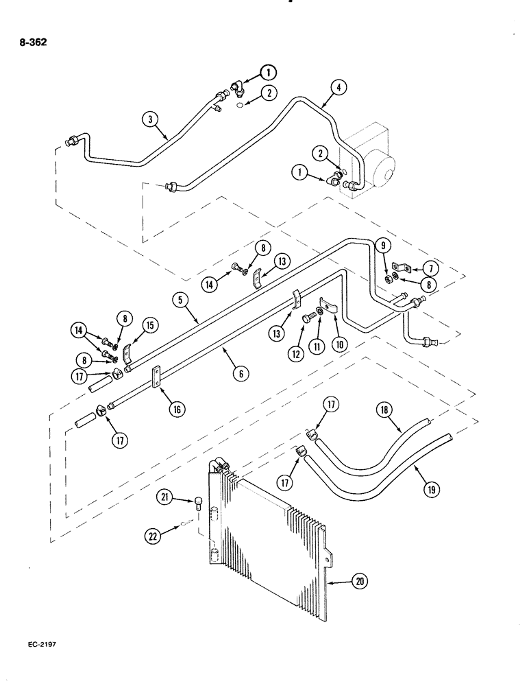 Схема запчастей Case IH 885 - (8-362) - OIL COOLER AND PIPES, WITHOUT CAB (08) - HYDRAULICS