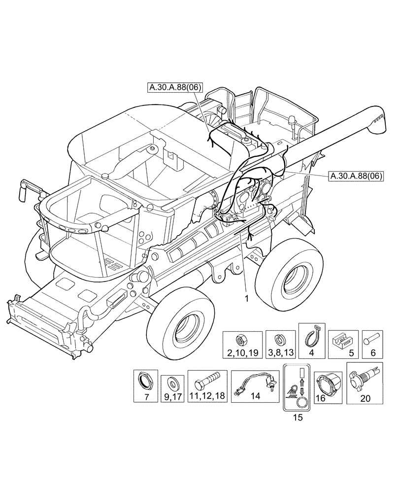 Схема запчастей Case IH AFX8010 - (A.30.A.88[10]) - WIRE HARNESS, STRAWHOOD - FRONT A - Distribution Systems