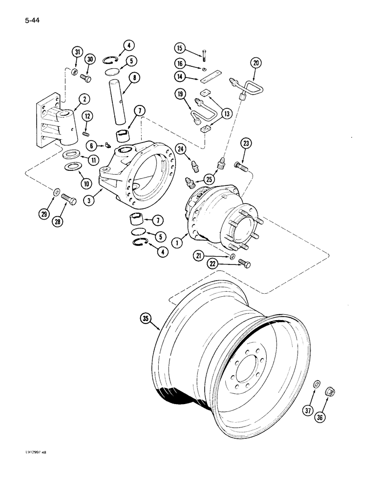 Схема запчастей Case IH 1640 - (5-44) - WHEEL MOTOR AND KING PIN, POWER GUIDE AXLE (04) - STEERING