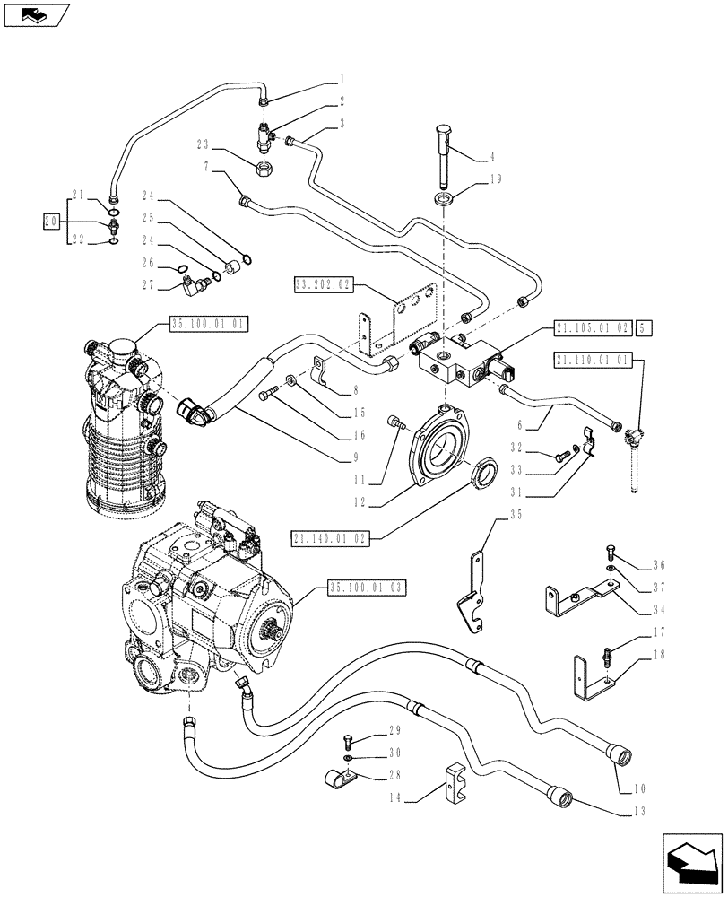 Схема запчастей Case IH PUMA 230 - (21.105.01[01]) - TRANSMISSION LUBRICATION SYSTEM (VAR.743042-743142) (21) - TRANSMISSION