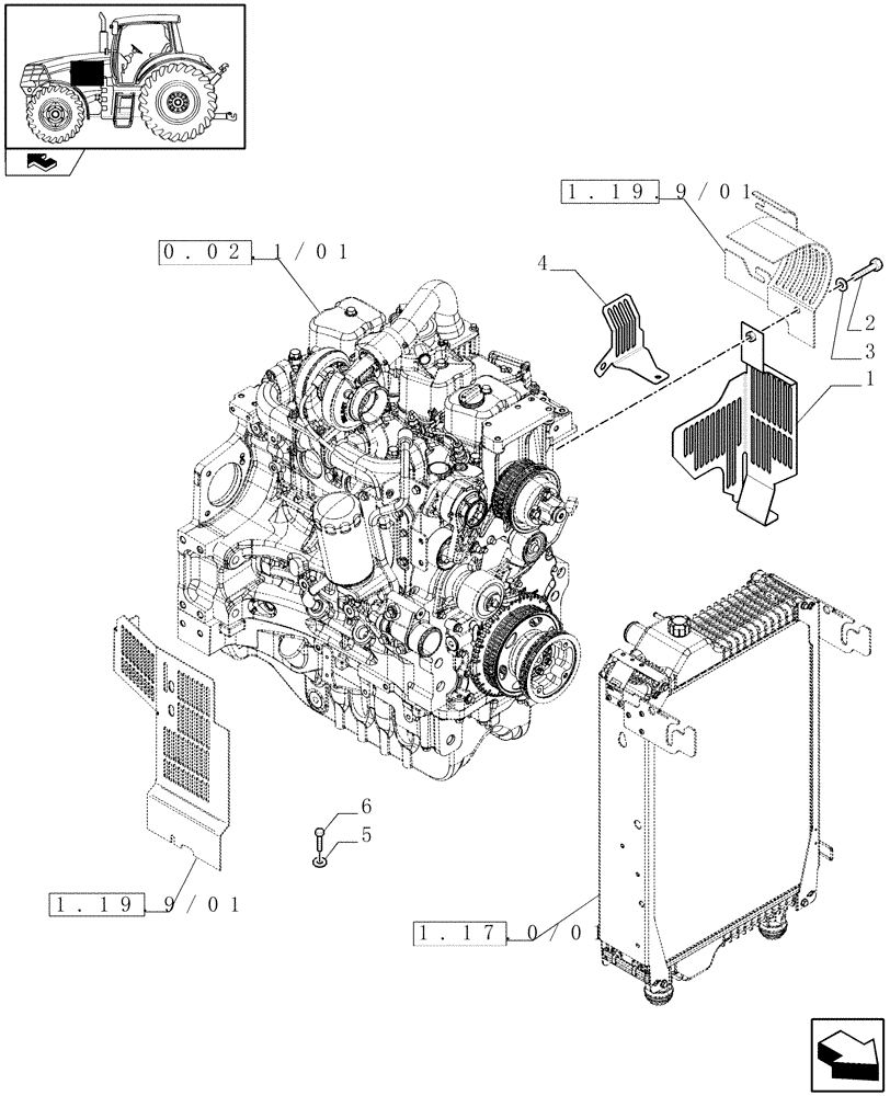 Схема запчастей Case IH PUMA 155 - (1.19.9/03) - PNEUMATIC TRAILER BRAKE - ENGINE GUARDS (VAR.332727-332737-332739) (02) - ENGINE EQUIPMENT