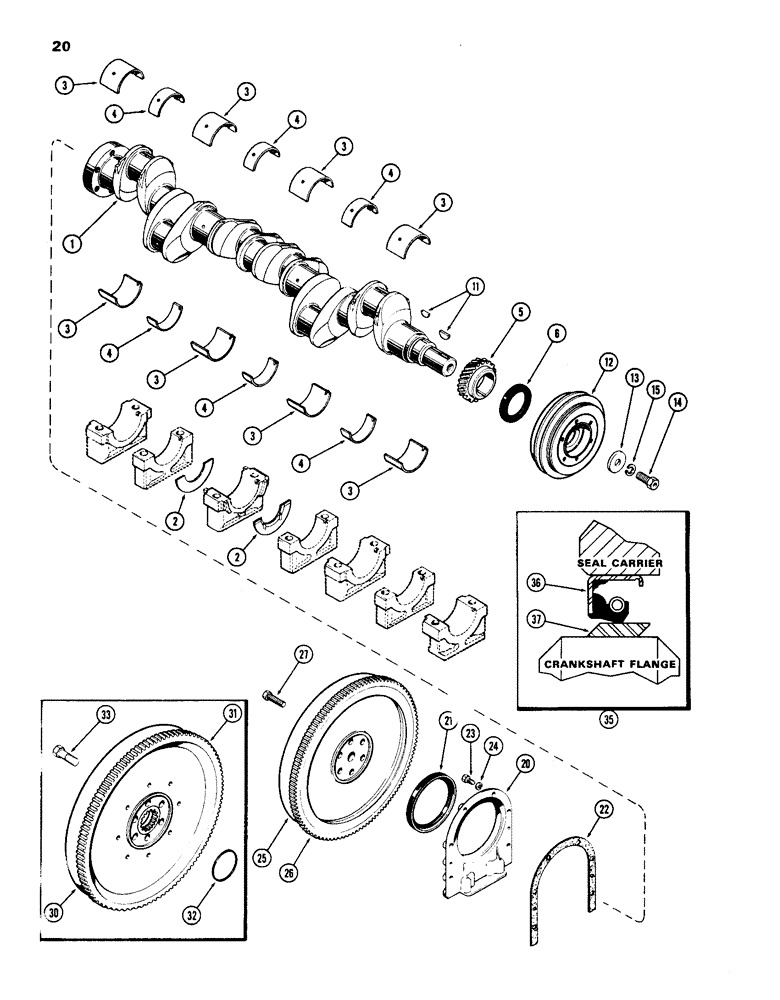 Схема запчастей Case IH 1070 - (020) - CRANKSHAFT AND FLYWHEEL (02) - ENGINE