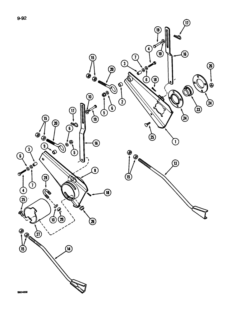 Схема запчастей Case IH 1010 - (9-092) - AUGER SUPPORTS, MODELS WITH AUGER DRIVE ON LEFT-HAND SIDE OF HEADER, WITH KNIFE DRIVE) (58) - ATTACHMENTS/HEADERS