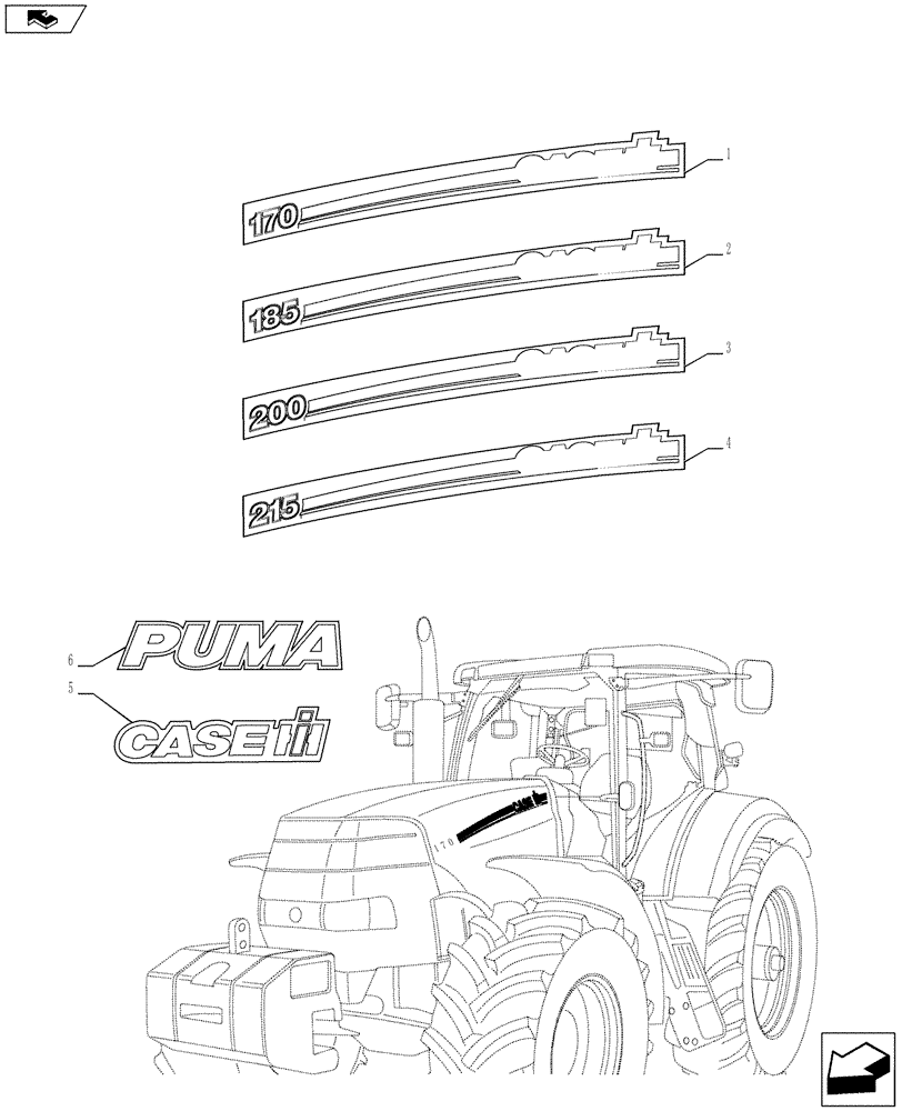 Схема запчастей Case IH PUMA 215 - (90.108.02) - MODEL IDENTIFICATION DECALS (90) - PLATFORM, CAB, BODYWORK AND DECALS