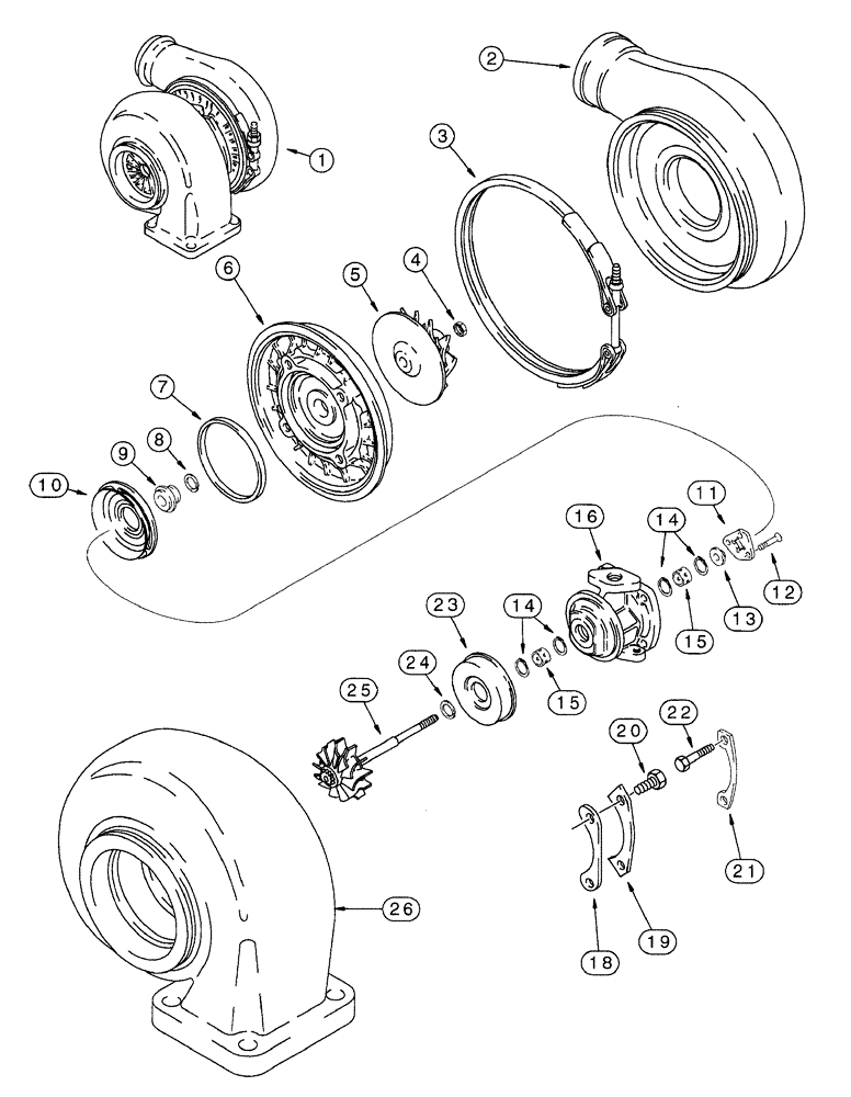 Схема запчастей Case IH 7220 - (2-040) - TURBOCHARGER ASSEMBLY, 6T-830 ENGINE, ALL 7210 TRACTORS, 7220 MODELS PRIOR TO P.I.N. JJA0064978 (02) - ENGINE