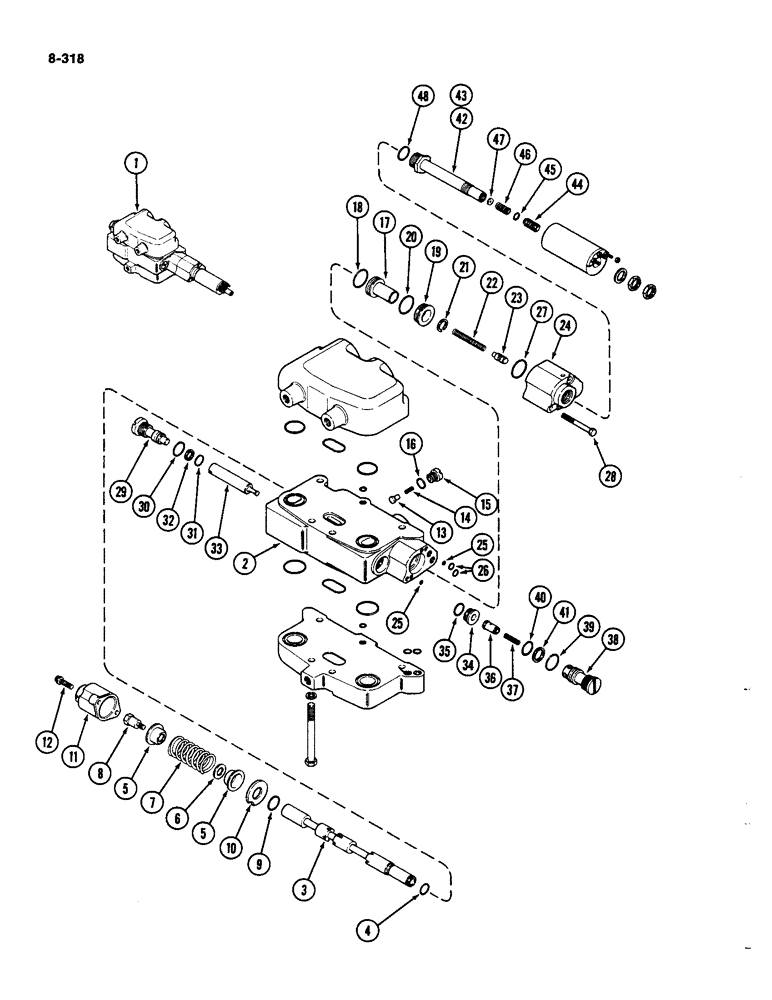 Схема запчастей Case IH 4490 - (8-318) - HITCH CONTROL VALVE ASSEMBLY, P.I.N. 8860450 AND AFTER (08) - HYDRAULICS