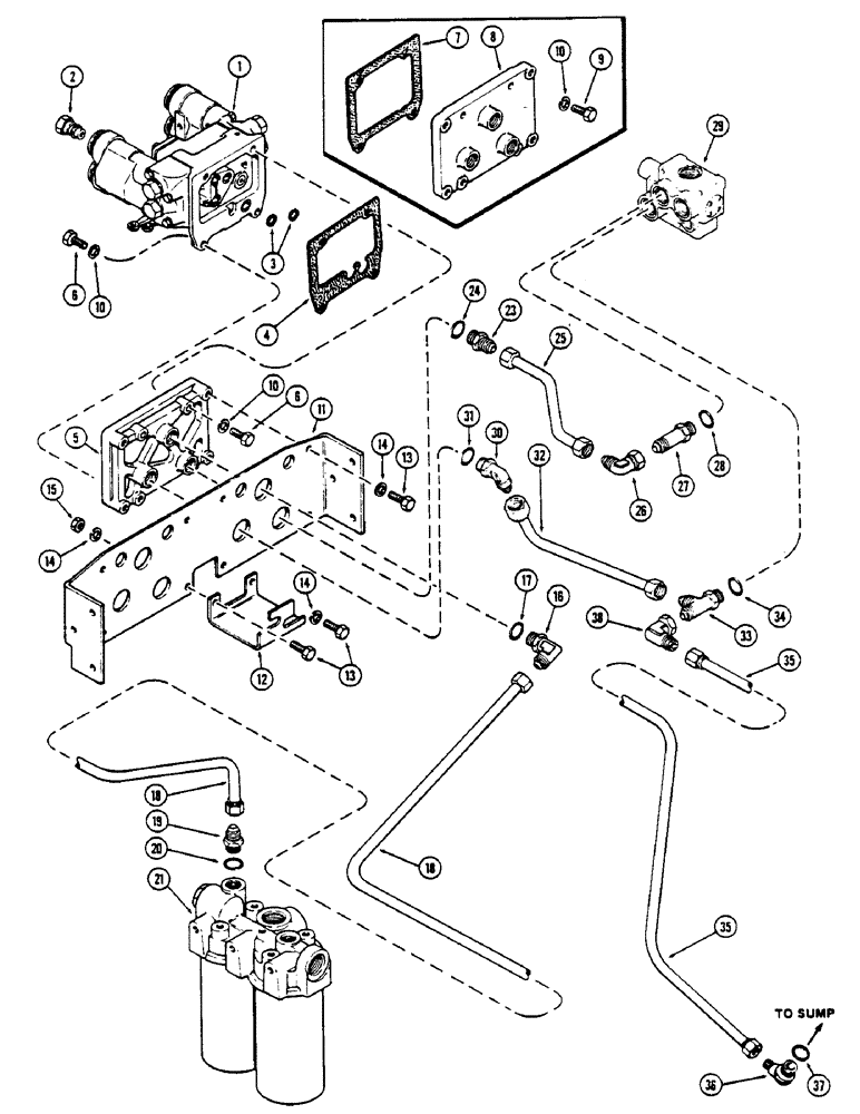 Схема запчастей Case IH 2670 - (320) - SINGLE DUAL REMOTE HYDRAULICS CIRCUITRY, USED TRANSMISSION SERIAL NUMBER 10025257 TO 10053454 (08) - HYDRAULICS