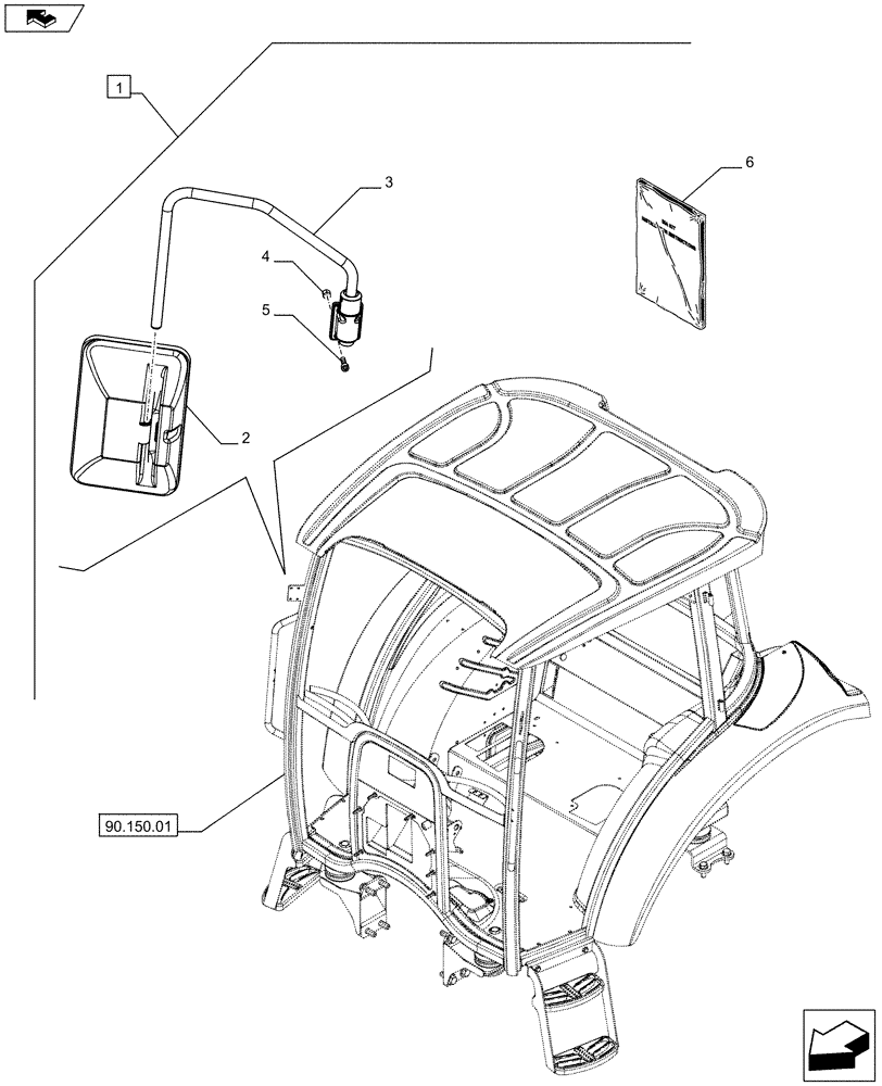 Схема запчастей Case IH FARMALL 75C - (88.088.01) - DIA KIT - 1 EXTERNAL MIRROR W/CAB - RH DRIVE - NAR (88) - ACCESSORIES