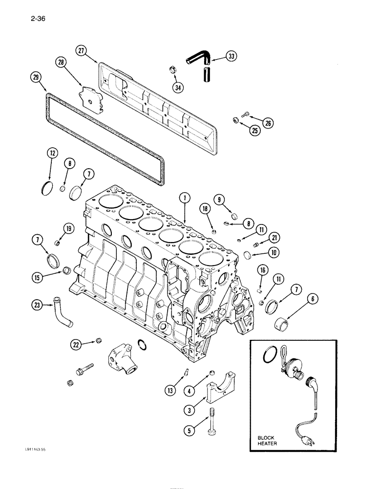 Схема запчастей Case IH 1640 - (2-36) - CYLINDER BLOCK, 6TA-590 ENGINE, PRIOR TO ENGINE SERIAL NO. 44566928 (01) - ENGINE