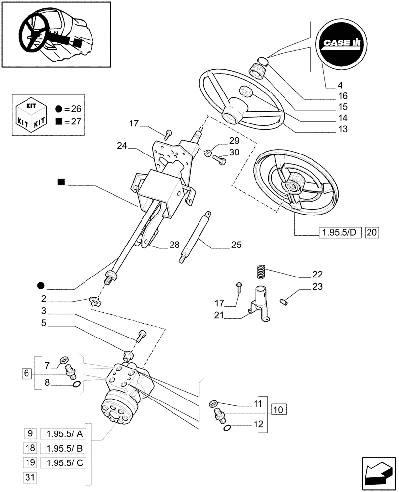 Схема запчастей Case IH PUMA 210 - (1.95.5[01]) - HYDROSTATIC STEERING WHEEL AND STEERING COLUMN - C6099 (10) - OPERATORS PLATFORM/CAB