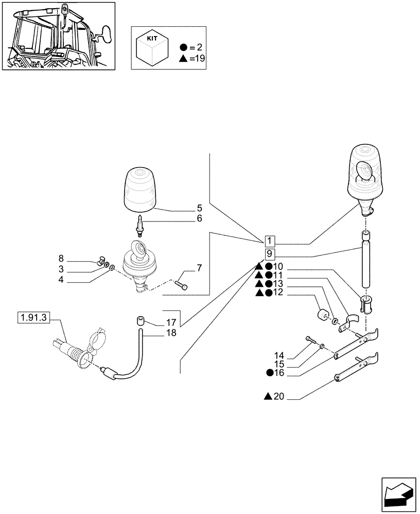 Схема запчастей Case IH MAXXUM 110 - (1.75.8) - ROTARY BEACON & COMPONENTS (VAR.331916-333916) (06) - ELECTRICAL SYSTEMS