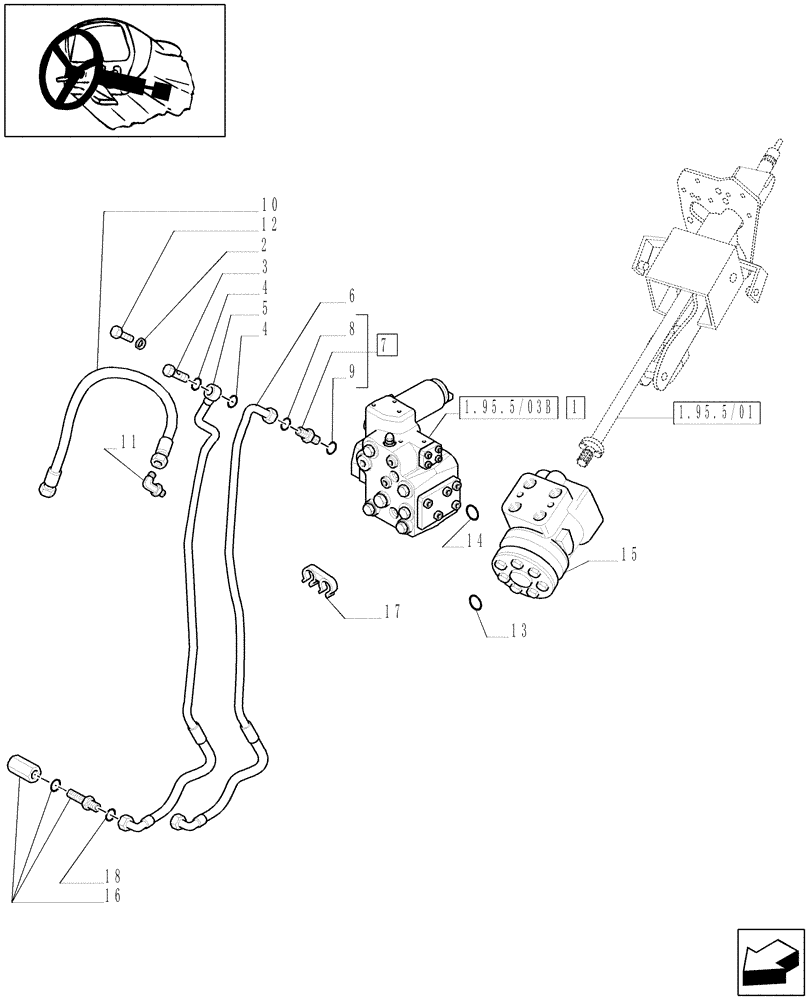 Схема запчастей Case IH MAXXUM 120 - (1.95.5/03[03]) - FAST STEERING - POWER STEERING, VALVE AND PIPES (VAR.330631-332631-336631-331658) (10) - OPERATORS PLATFORM/CAB