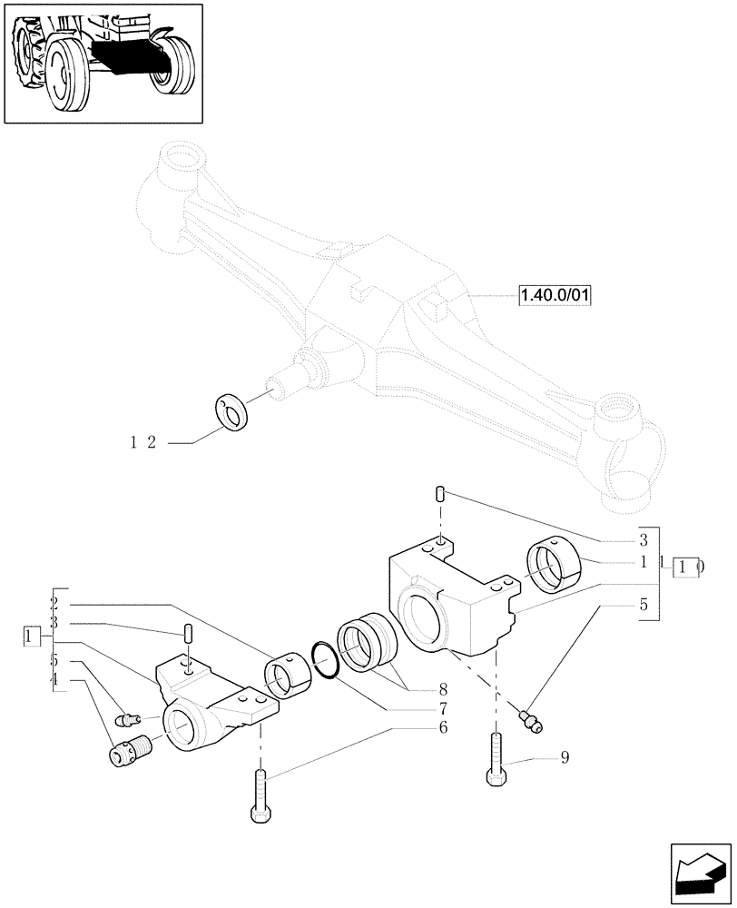 Схема запчастей Case IH MXU110 - (1.21.1/01[02]) - 4WD - FRONT AXLE SUPPORT FRONT AND REAR SUPPORT (03) - TRANSMISSION