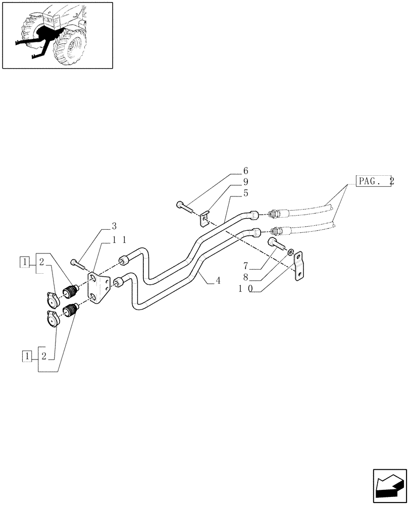 Схема запчастей Case IH MXU115 - (1.81.9/01[01]) - (VAR.340) 2 FRONT FAST-FITTING CONNECTIONS CONNECTED TO THE REAR CONTROL VALVES - PIPES (07) - HYDRAULIC SYSTEM