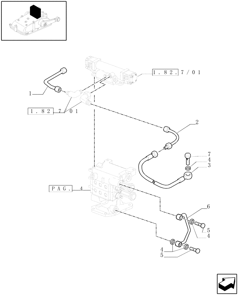 Схема запчастей Case IH JX1085C - (1.82.7/05[06]) - (VAR.028) 2 REAR REMOTE VALVES FOR MID-MOUNT AND EDC - PIPES - D5484 (07) - HYDRAULIC SYSTEM