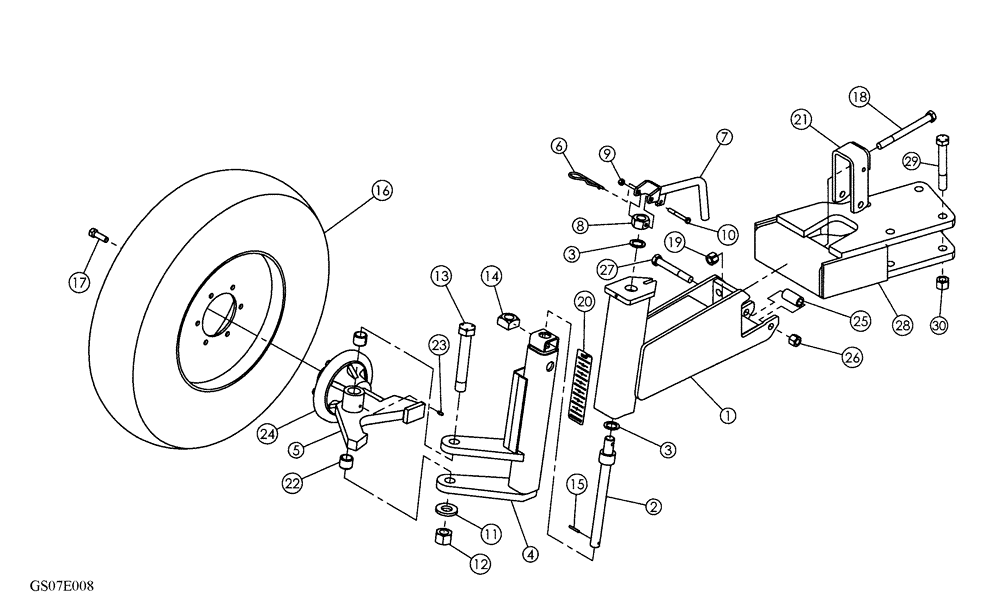 Схема запчастей Case IH 330 TRUE-TANDEM - (44.100.04) - PIVOT STABALIZING WHEEL 2007 AND PRIOR UNITS (44) - WHEELS