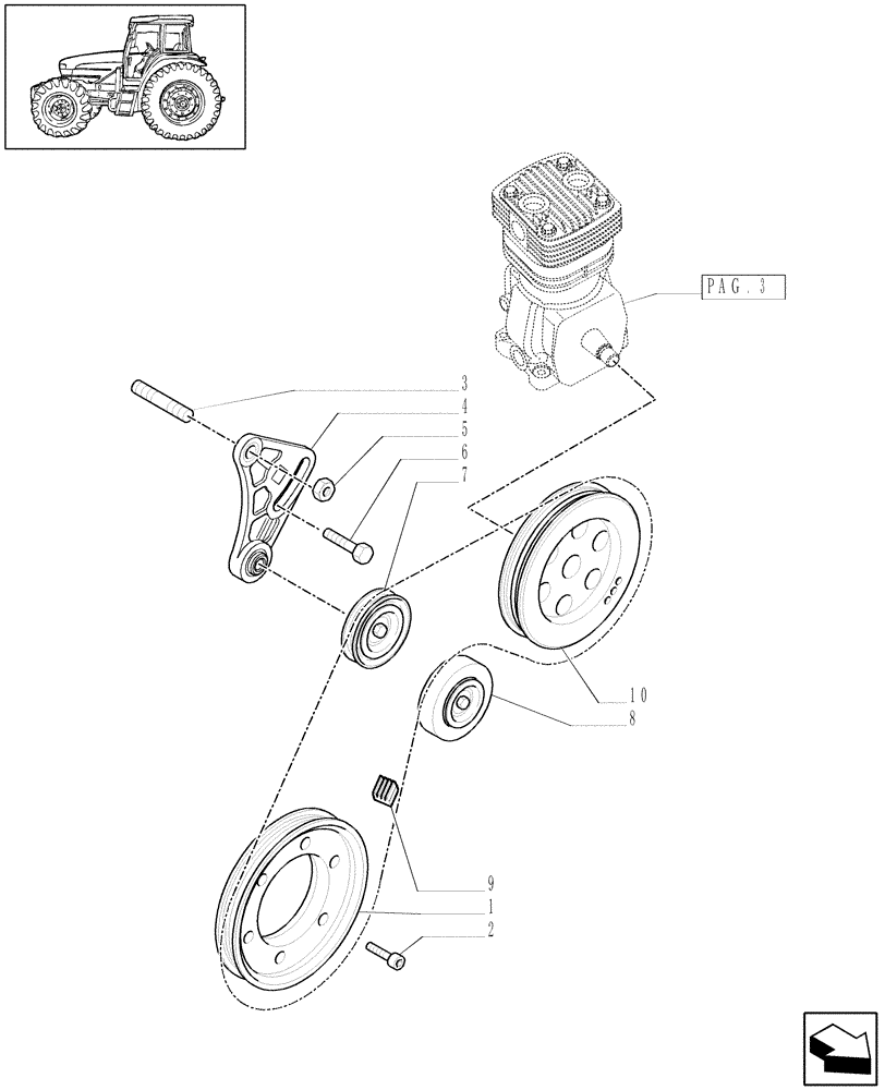 Схема запчастей Case IH JX1090U - (1.68.6[02]) - (VAR.385) TRAILER AIR BRAKE GERMANY / AUSTRIA - PULLEYS AND BELT (05) - REAR AXLE