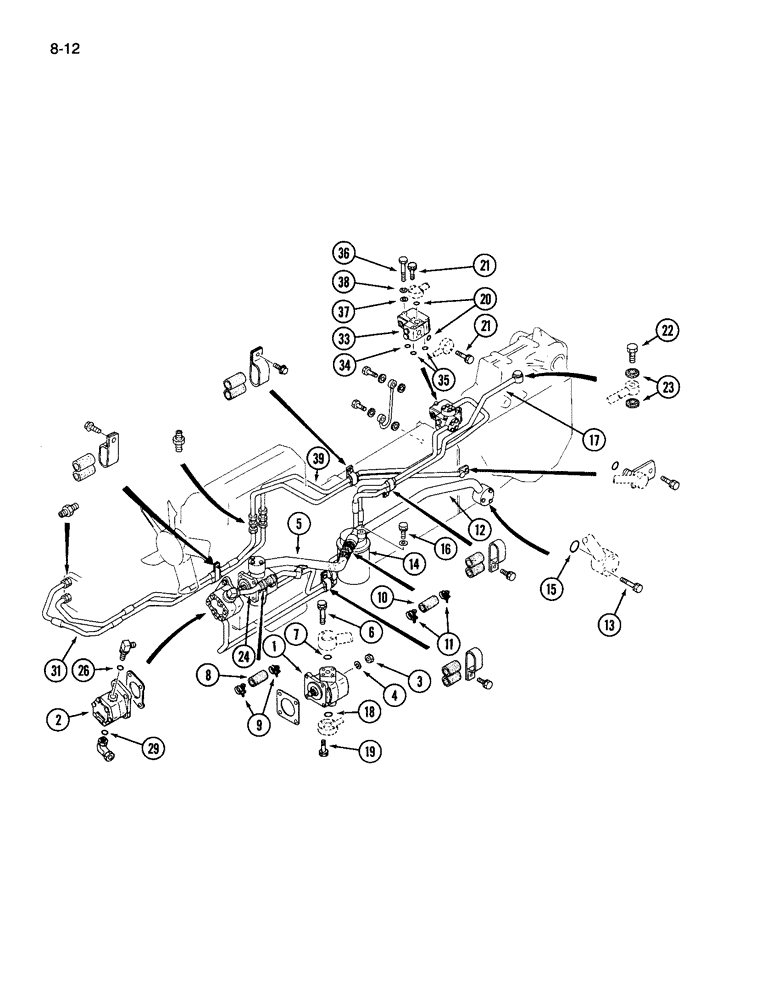 Схема запчастей Case IH 265 - (8-12) - HYDRAULIC PUMP AND LINES, SYNCHROMESH TRANSMISSION, POWER STEERING (08) - HYDRAULICS