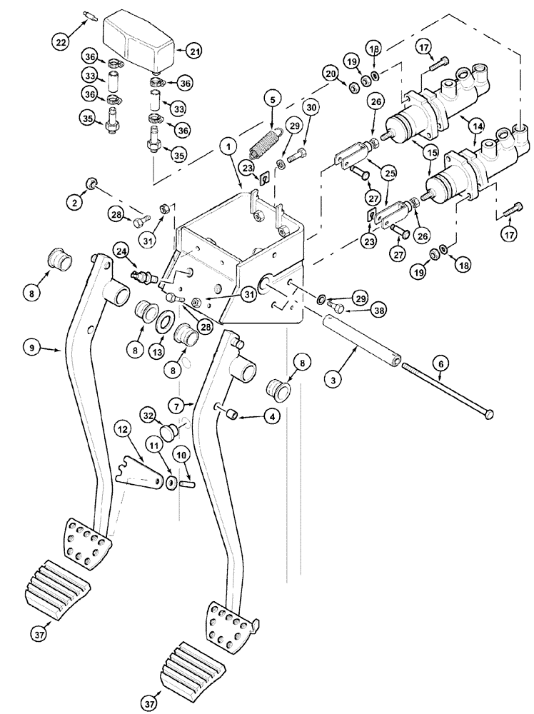 Схема запчастей Case IH MX120 - (07-07) - BRAKE PEDALS AND MASTER CYLINDERS (07) - BRAKES