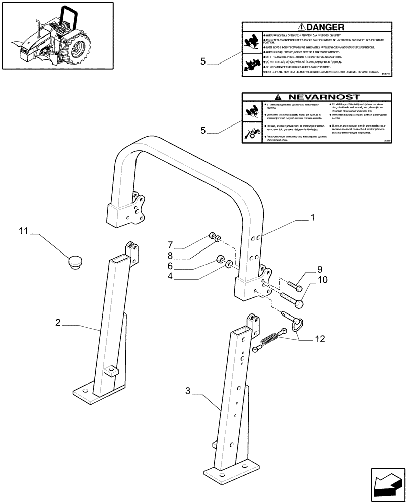 Схема запчастей Case IH JX1075C - (1.92.89/02) - (VAR.874) ROLLBAR ASSEMBLY - FOLDABLE ROPS (10) - OPERATORS PLATFORM/CAB