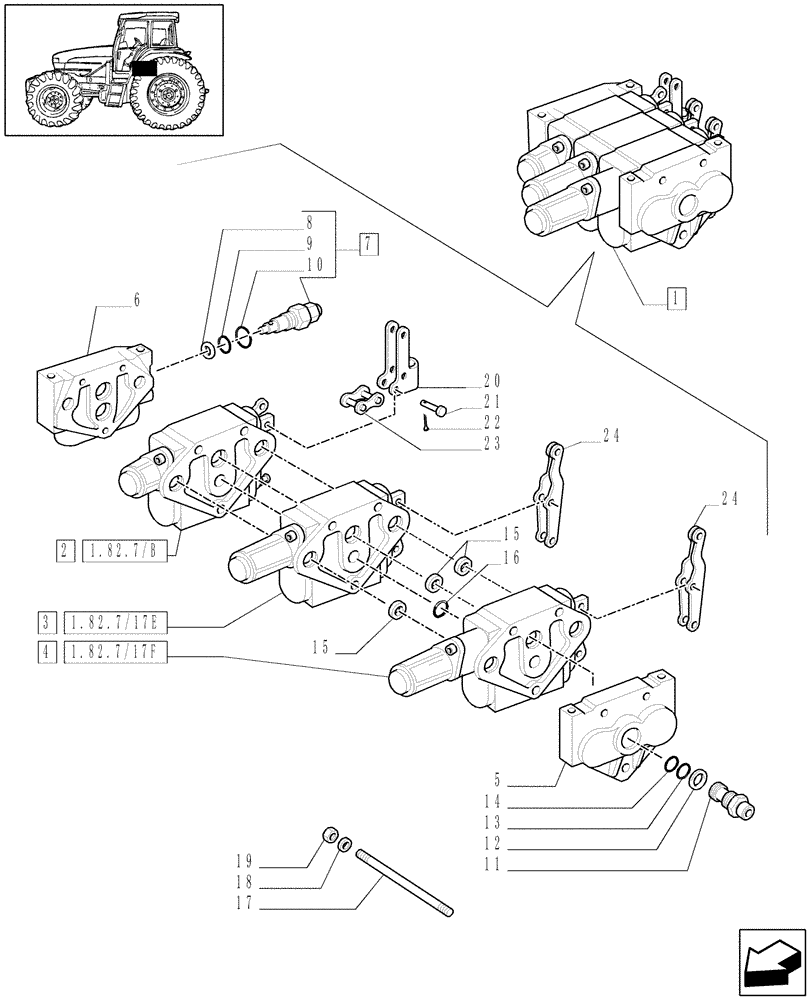 Схема запчастей Case IH JX1070U - (1.82.7/17A[01A]) - (VAR.239) 1CONTROL VALVE + 1W/FLOAT + 1W/FLOAT AND KICKOUT - PARTS - D5631 (07) - HYDRAULIC SYSTEM