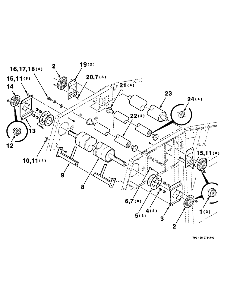 Схема запчастей Case IH 8465 - (6-14) - ROLLERS AND FORMING BELT GUIDE ASSEMBLIES, UPPER, SERIAL NUMBER CFH0077006 AND LATER (14) - BALE CHAMBER