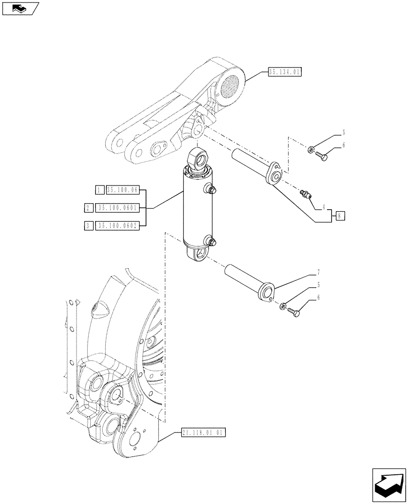 Схема запчастей Case IH PUMA 215 - (35.100.05) - HYDRAULIC POWER LIFT - CYLINDER AND PINS (VAR.728232-743223) (35) - HYDRAULIC SYSTEMS