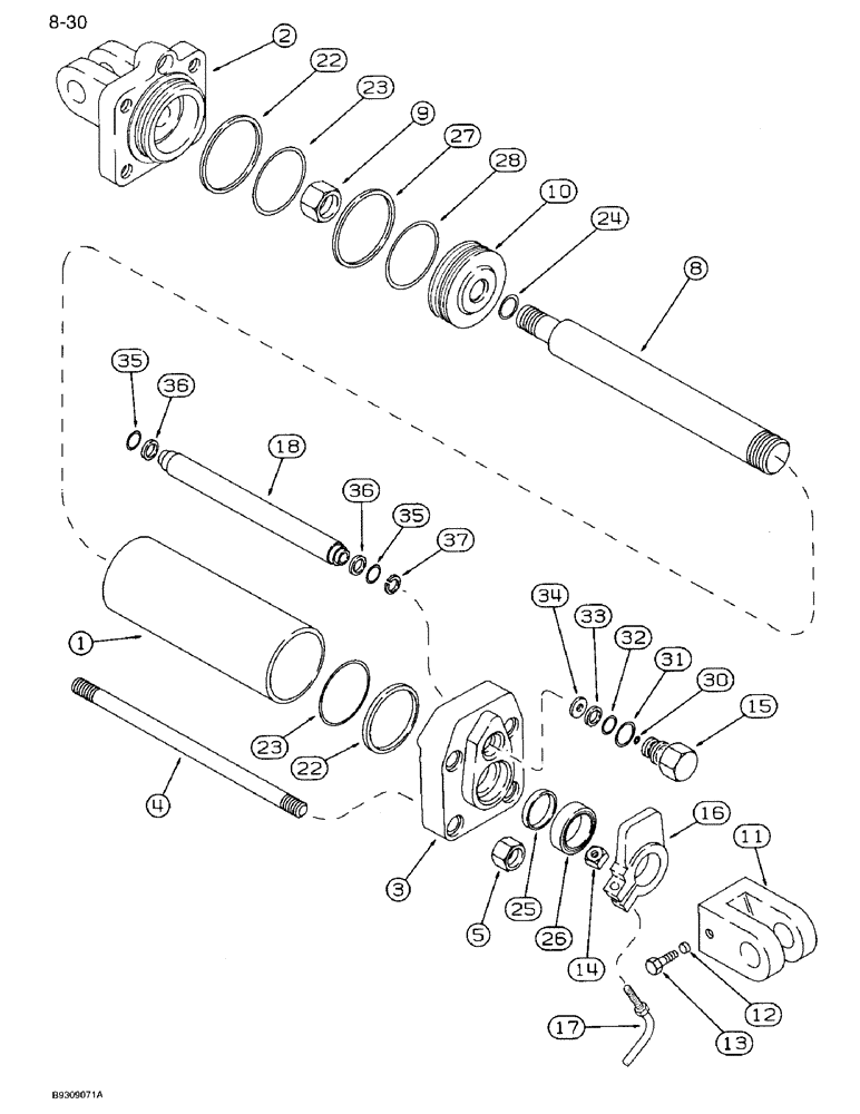 Схема запчастей Case IH 950 - (8-30) - ASSIST WHEEL HYDRAULIC CYLINDER, 12 ROW NARROW, VERTICAL FOLD (08) - HYDRAULICS