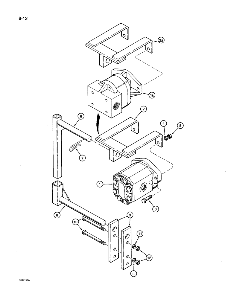 Схема запчастей Case IH 8600 - (8-12) - HYDRAULIC PUMP MOUNTING, WITH SLIDE ADJUSTABLE SUPPORT PARTS (08) - HYDRAULICS