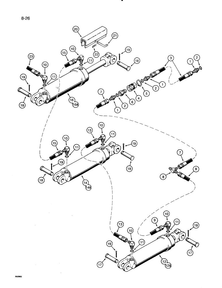 Схема запчастей Case IH 8500 - (8-26) - GAUGE WHEEL LINES, RIGHT HAND GAUGE WHEEL CYLINDERS, W/ CESSNA GLAND TYPE CYLINDERS, 45 WIDE DRILL (08) - HYDRAULICS