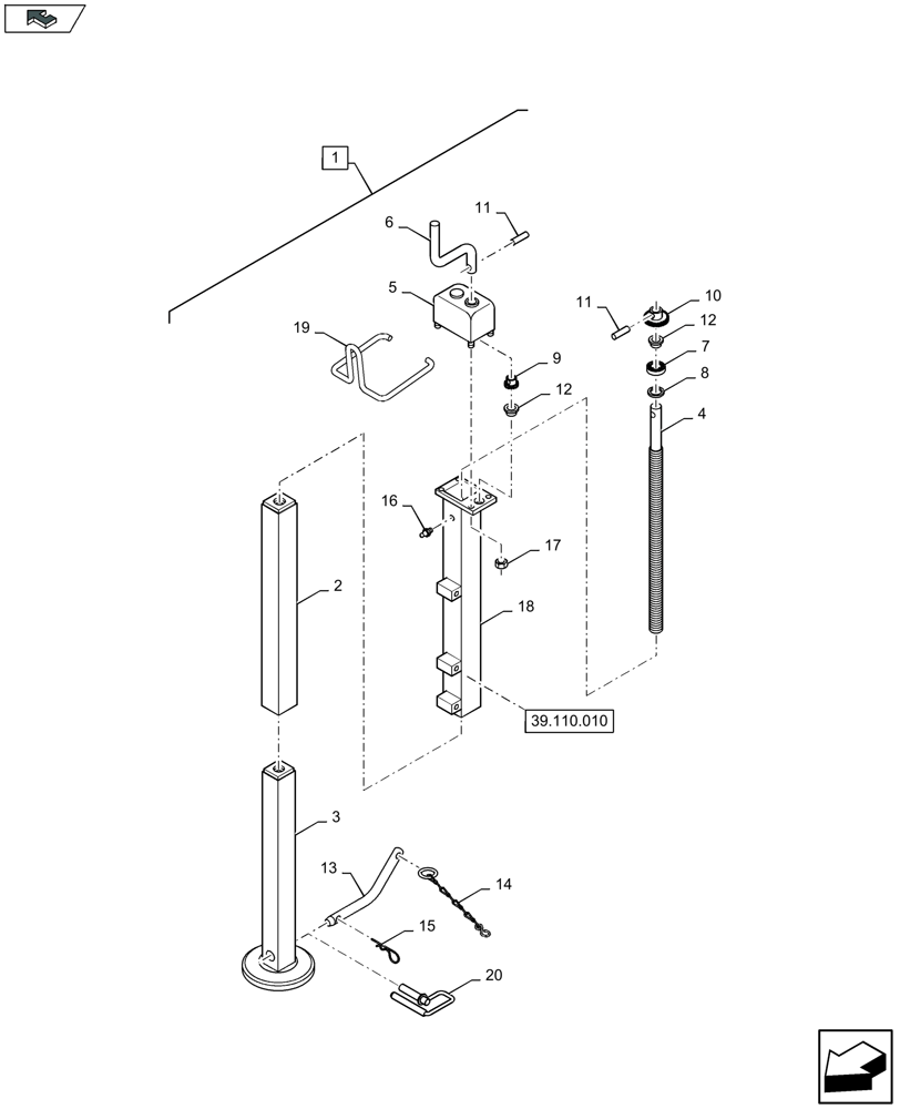 Схема запчастей Case IH LB434R - (39.110.020) - JACK (39) - FRAMES AND BALLASTING