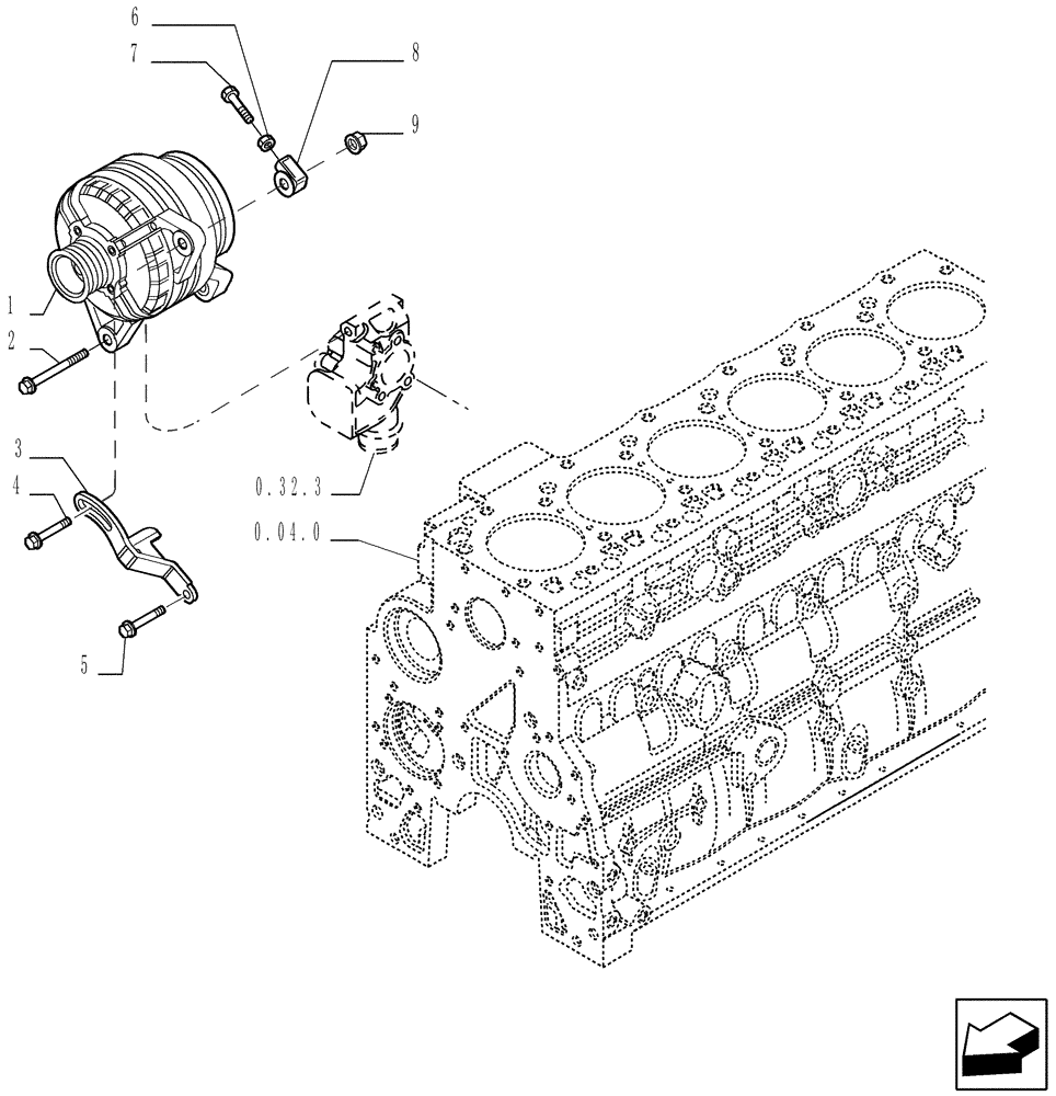 Схема запчастей Case IH P170 - (0.40.0[01]) - ALTERNATOR MOUNTING (02) - ENGINE