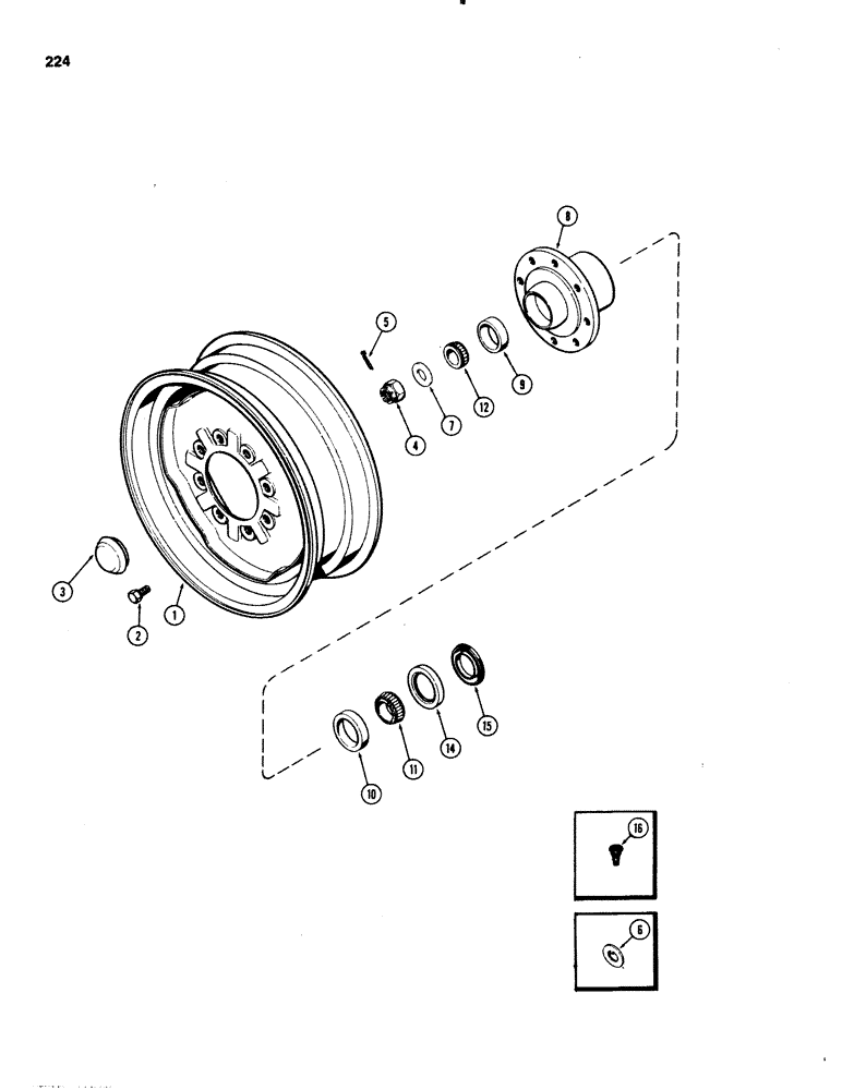 Схема запчастей Case IH 1070 - (0224) - FRONT WHEELS, WITH 8 BOLT HUB (05) - STEERING