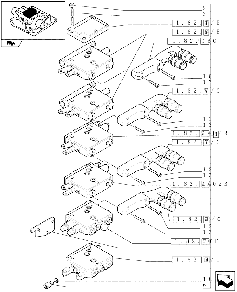 Схема запчастей Case IH PUMA 155 - (1.82.7/04A) - 4 REMOTES (2NC+2CONFIG) FOR CCLS PUMP FOR EDC AND RELEVANT PARTS (VAR.333845-334845) (07) - HYDRAULIC SYSTEM