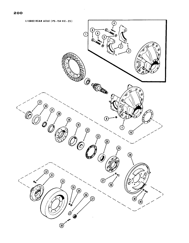 Схема запчастей Case IH 1200 - (200) - L10802 REAR AXLE DIFFERENTIAL, 19.03 RATIO WITH CARDON JOINT (06) - POWER TRAIN