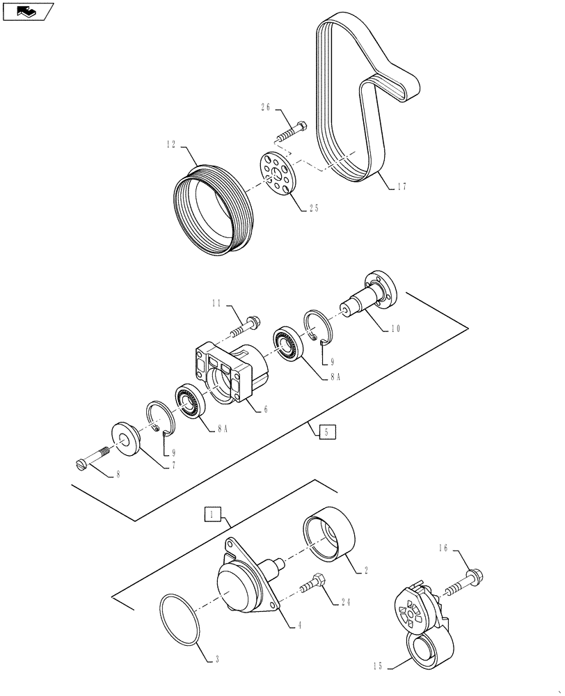 Схема запчастей Case IH 4420 - (03-004) - WATER PUMP,FAN DRIVE, AND BELT TENSIONER (01) - ENGINE