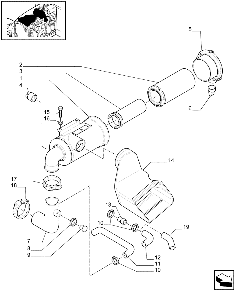 Схема запчастей Case IH MXU110 - (1.19.1[01]) - DRY AIR FILTER - PIPES (02) - ENGINE EQUIPMENT