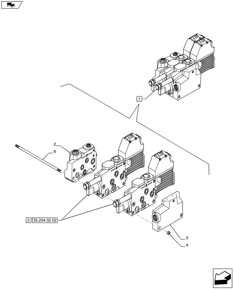 Схема запчастей Case IH PUMA 170 - (35.204.02[01]) - ELECTRONIC MID MOUNTED VALVES 2 SLICE - CONTROL VALVE - BREAKDOWN (VAR.728108) (35) - HYDRAULIC SYSTEMS