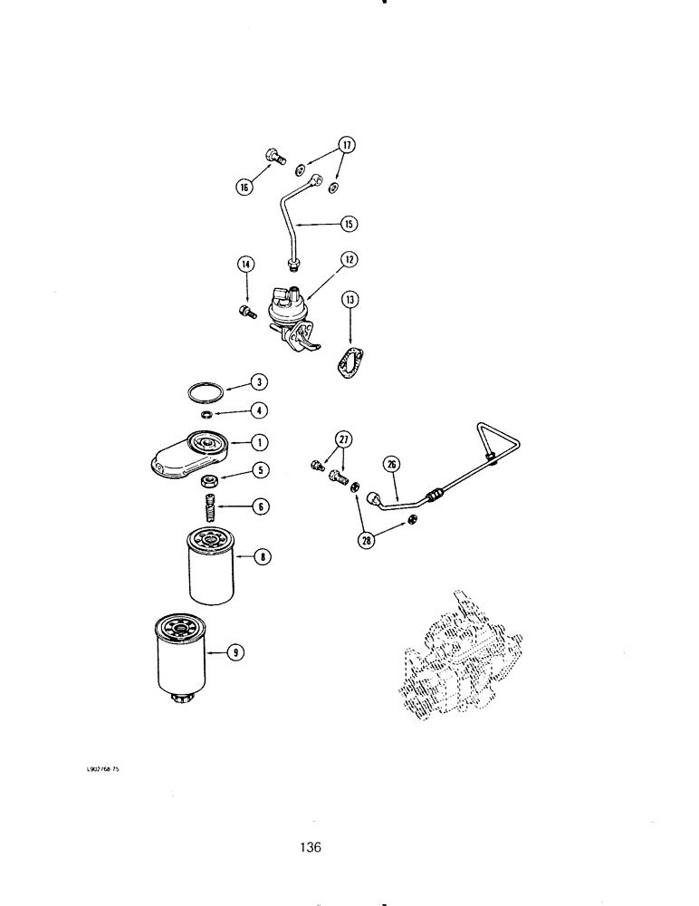 Схема запчастей Case IH 6590TA - (136) - FUEL FILTER AND LIFT PUMP, 6T-590 AND 6TA-590 ENGINE 