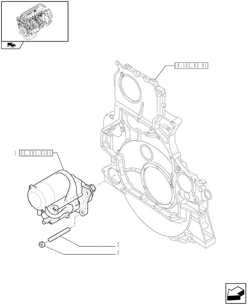 Схема запчастей Case IH F3CE0684F E001 - (55.201.01) - STARTER MOTOR (99488641) (06) - ELECTRICAL SYSTEMS