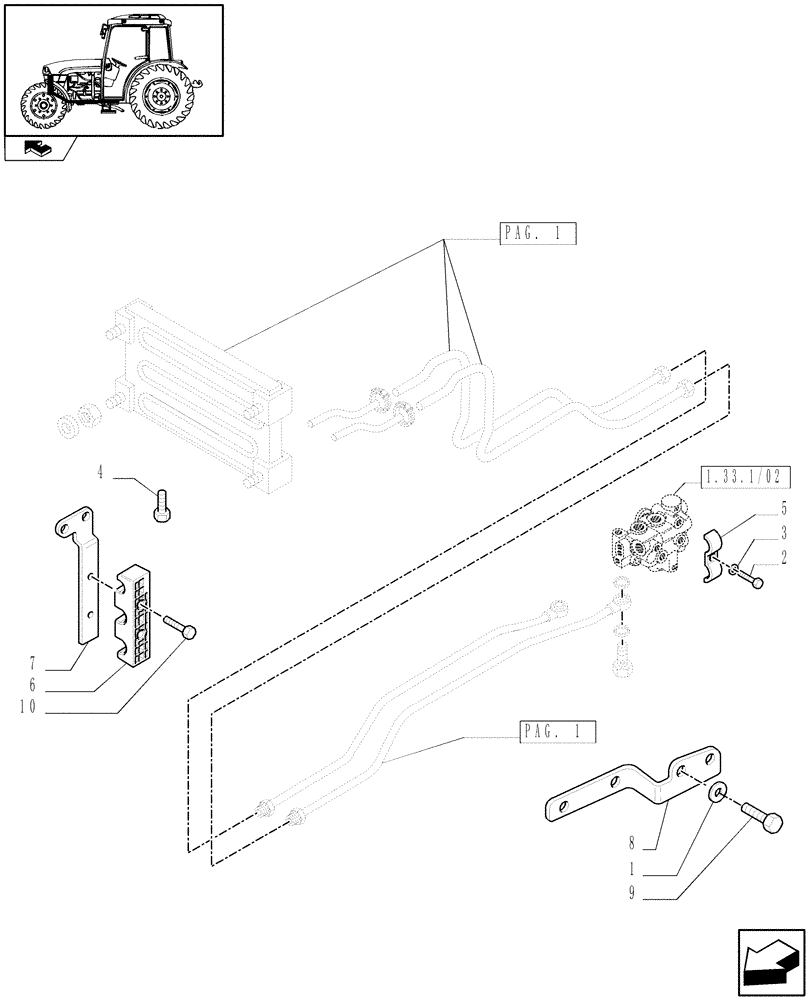 Схема запчастей Case IH FARMALL 75C - (1.27.7[02]) - MEGA FLOW PUMP (62 L/MIN) AND OIL COOLER - BRACKETS (VAR.330823-332823) (03) - TRANSMISSION