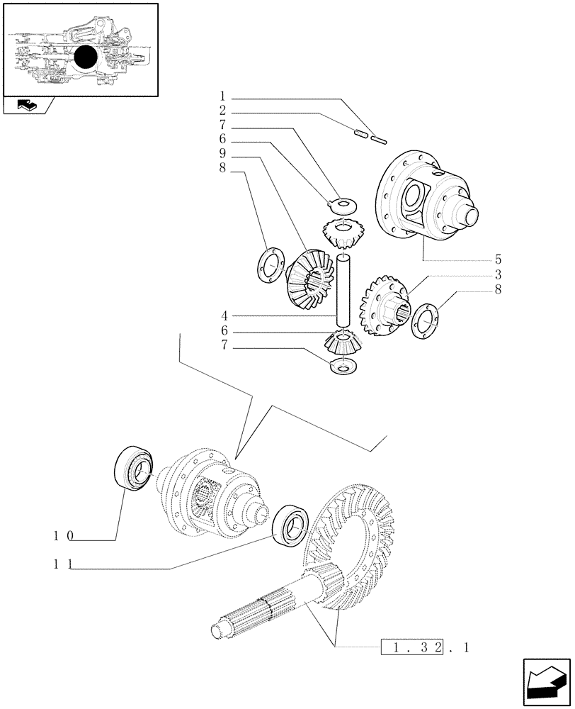 Схема запчастей Case IH FARMALL 85U - (1.32.4[01]) - DIFFERENTIAL GEARS FOR STANDARD REAR AXLE - PARTS (03) - TRANSMISSION