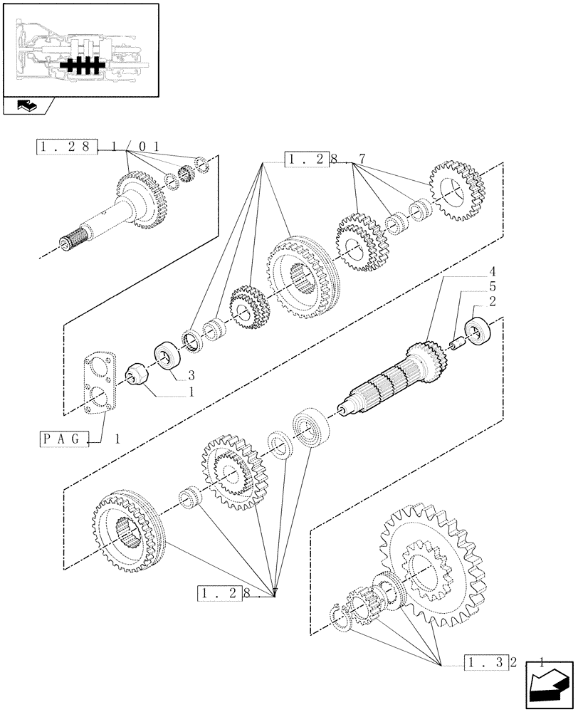 Схема запчастей Case IH FARMALL 105U - (1.28.7/05[02]) - 20X12 TRANSMISSION - SPEED DRIVEN SHAFT (VAR.330113-331113) (03) - TRANSMISSION