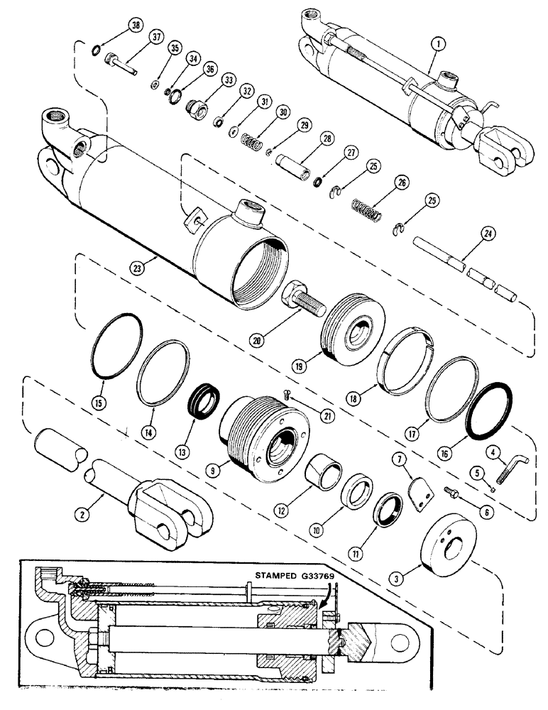 Схема запчастей Case IH 1570 - (244) - G33769 REMOTE HYDRAULIC CYLINDER, 4 INCH BORE X 8 INCH STROKE (09) - CHASSIS/ATTACHMENTS