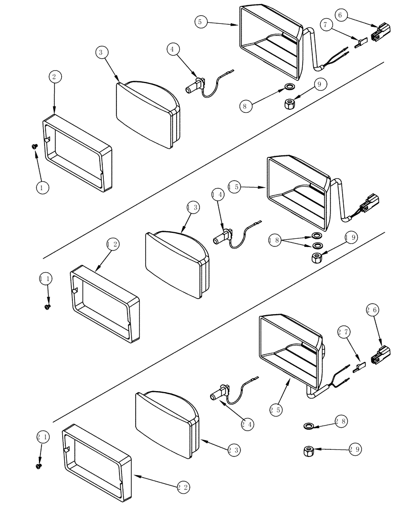 Схема запчастей Case IH MX270 - (04-36) - WORK LAMPS AND WIRING, FRONT, CAB ROOF, REAR FENDER (04) - ELECTRICAL SYSTEMS