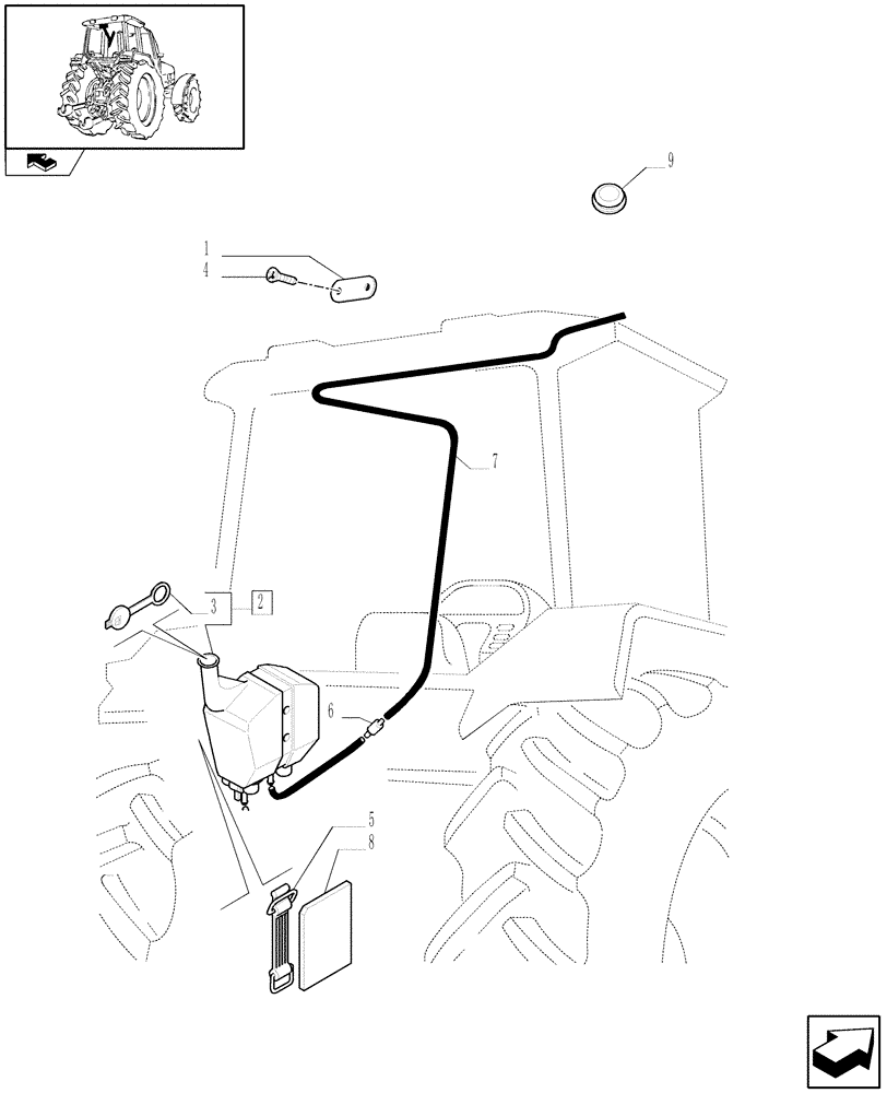 Схема запчастей Case IH FARMALL 75C - (1.92.91[02]) - RESERVOIR FOR WINDSCREEN WASHER/WIPER (10) - OPERATORS PLATFORM/CAB