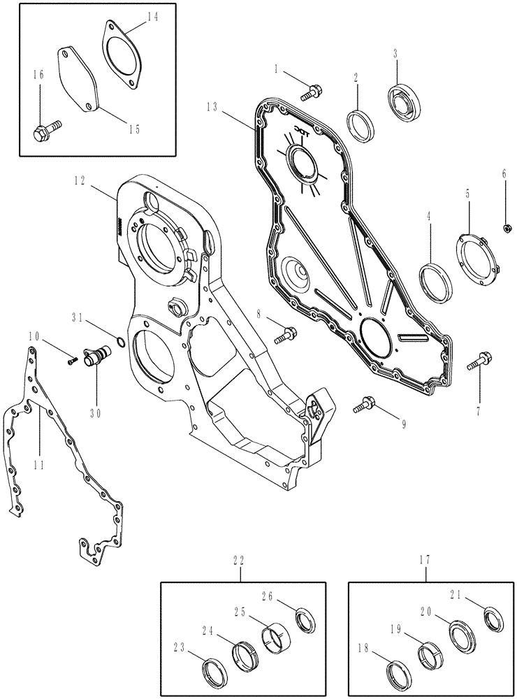 Схема запчастей Case IH 420 TIER 3 - (02-17) - FRONT GEAR COVER (01) - ENGINE