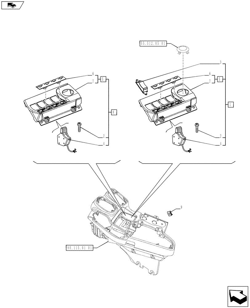 Схема запчастей Case IH PUMA 200 - (55.512.03) - ELECTROHYDRAULIC REAR REMOTE CONTROL VALVE CONTROLS (55) - ELECTRICAL SYSTEMS